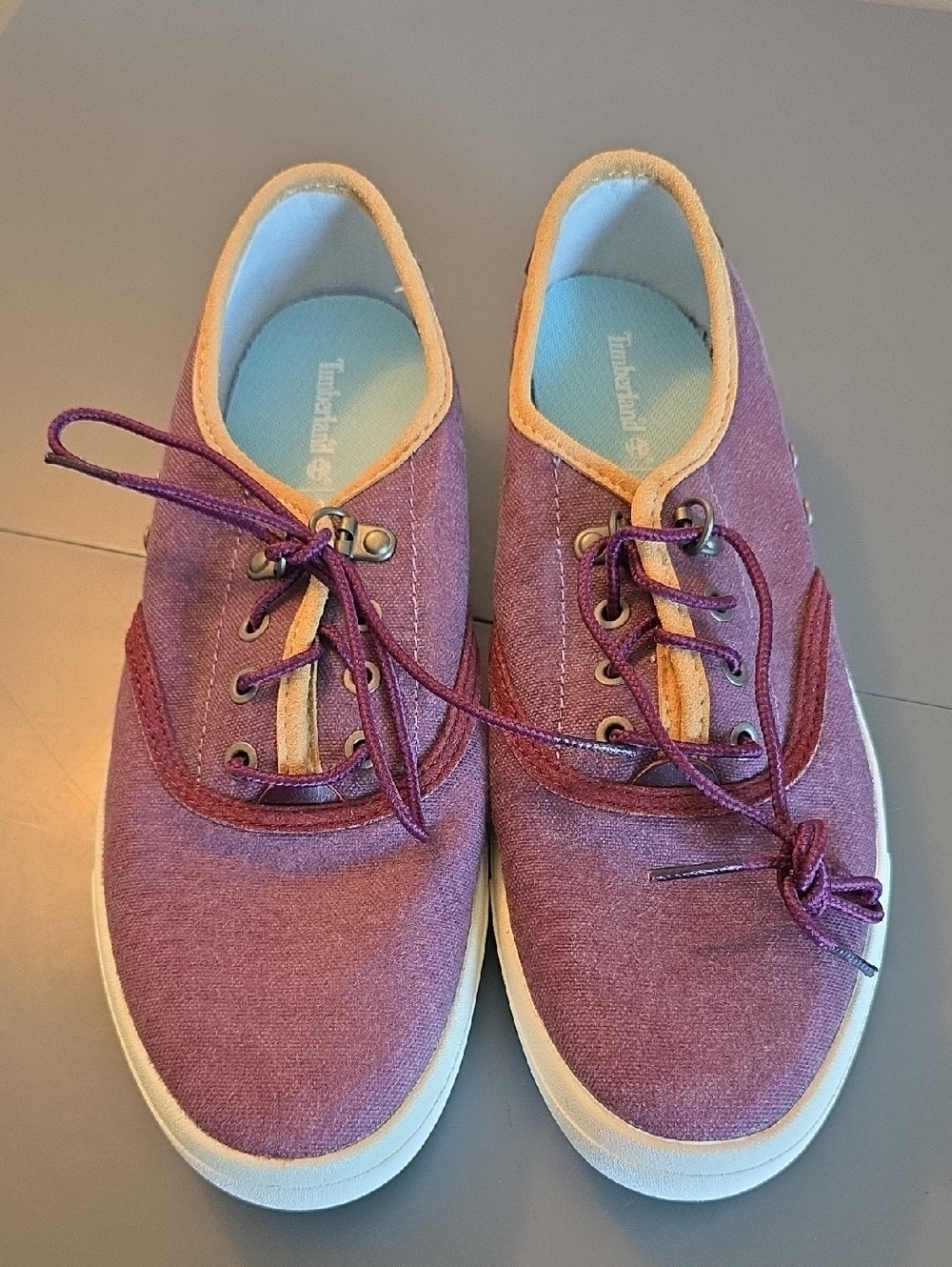 Timberland Plum Canvas Low-Top Sneakers with Tan Trim